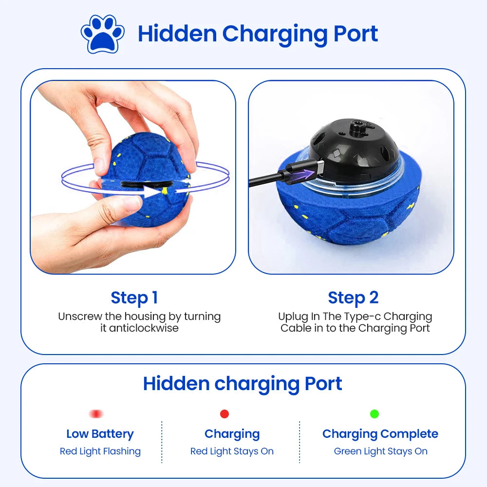 Smart Interactive Dog Toy 8Cm Automatic Moving Bouncing Rotating IPX7 Waterproof E-TPU Active Rolling Ball for Medium Large Dogs