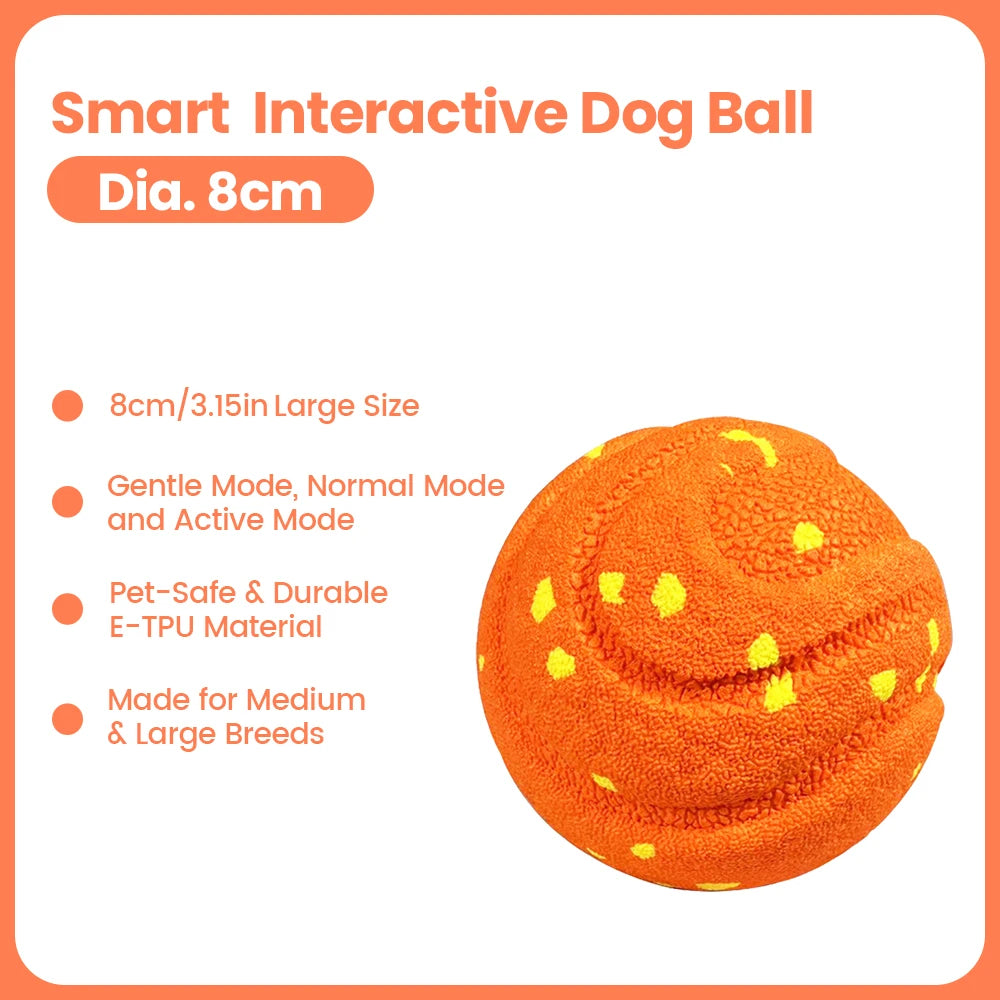 Smart Interactive Dog Toy 8Cm Automatic Moving Bouncing Rotating IPX7 Waterproof E-TPU Active Rolling Ball for Medium Large Dogs