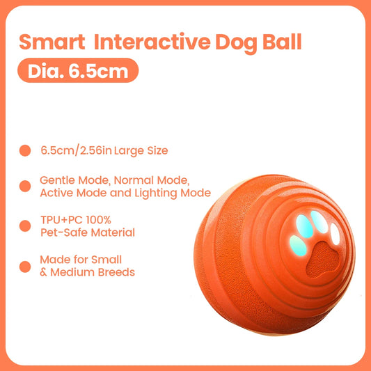 Smart Interactive Dog Toy 8Cm Automatic Moving Bouncing Rotating IPX7 Waterproof E-TPU Active Rolling Ball for Medium Large Dogs